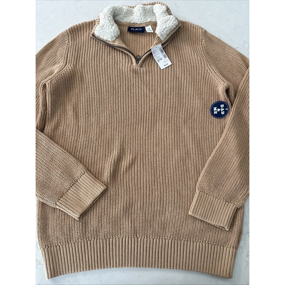 The Children Place Sweater‎ 1/4 Zip Sherpa Collar Boys XL 14 Mocha Brown NWT